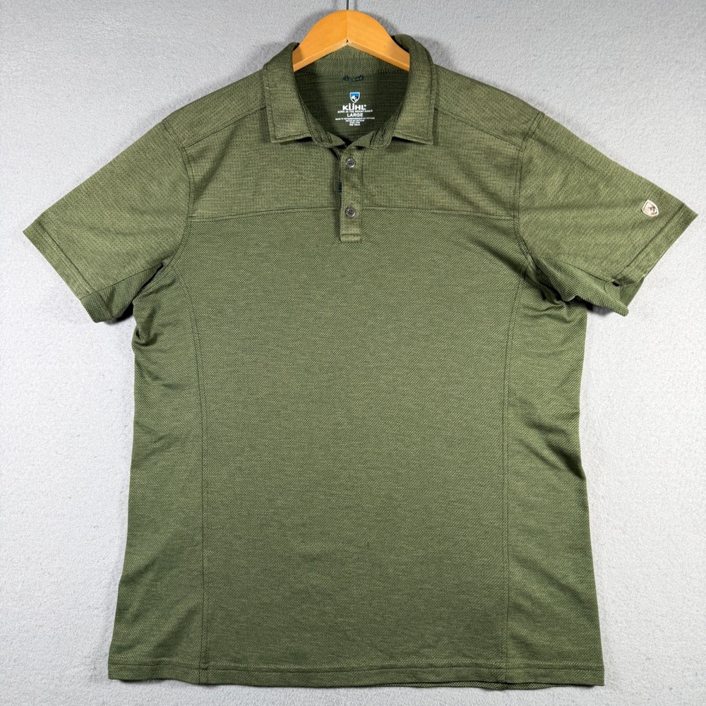 Kuhl Mens Response Short Sleeve Polo Shirt Olive Green Heather 7424 Large